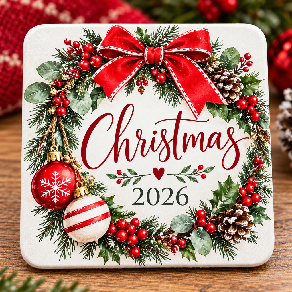 Round and Square Cork Backed Christmas Coasters (singular)