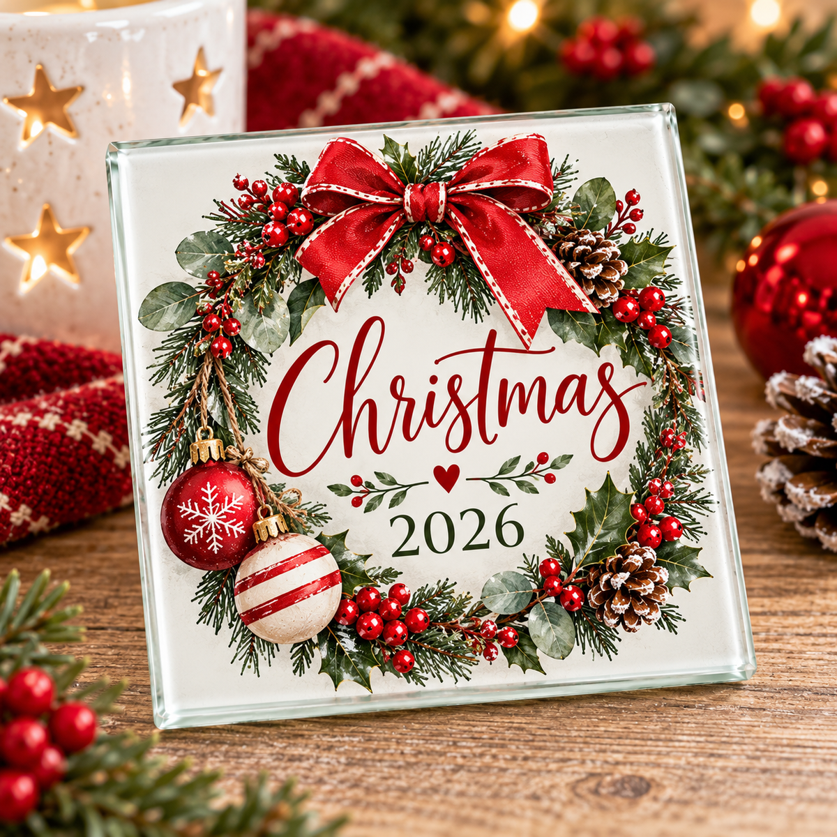 Round and Square Glass Christmas Coasters (singular)