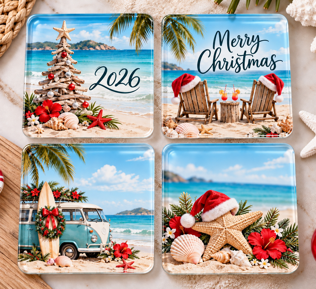 Round & Square Christmas Glass Coasters (set of 4)