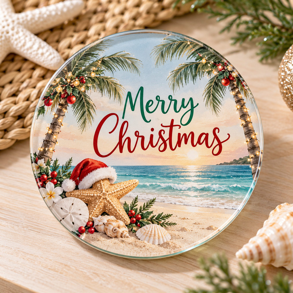 Round and Square Glass Christmas Coasters (singular)