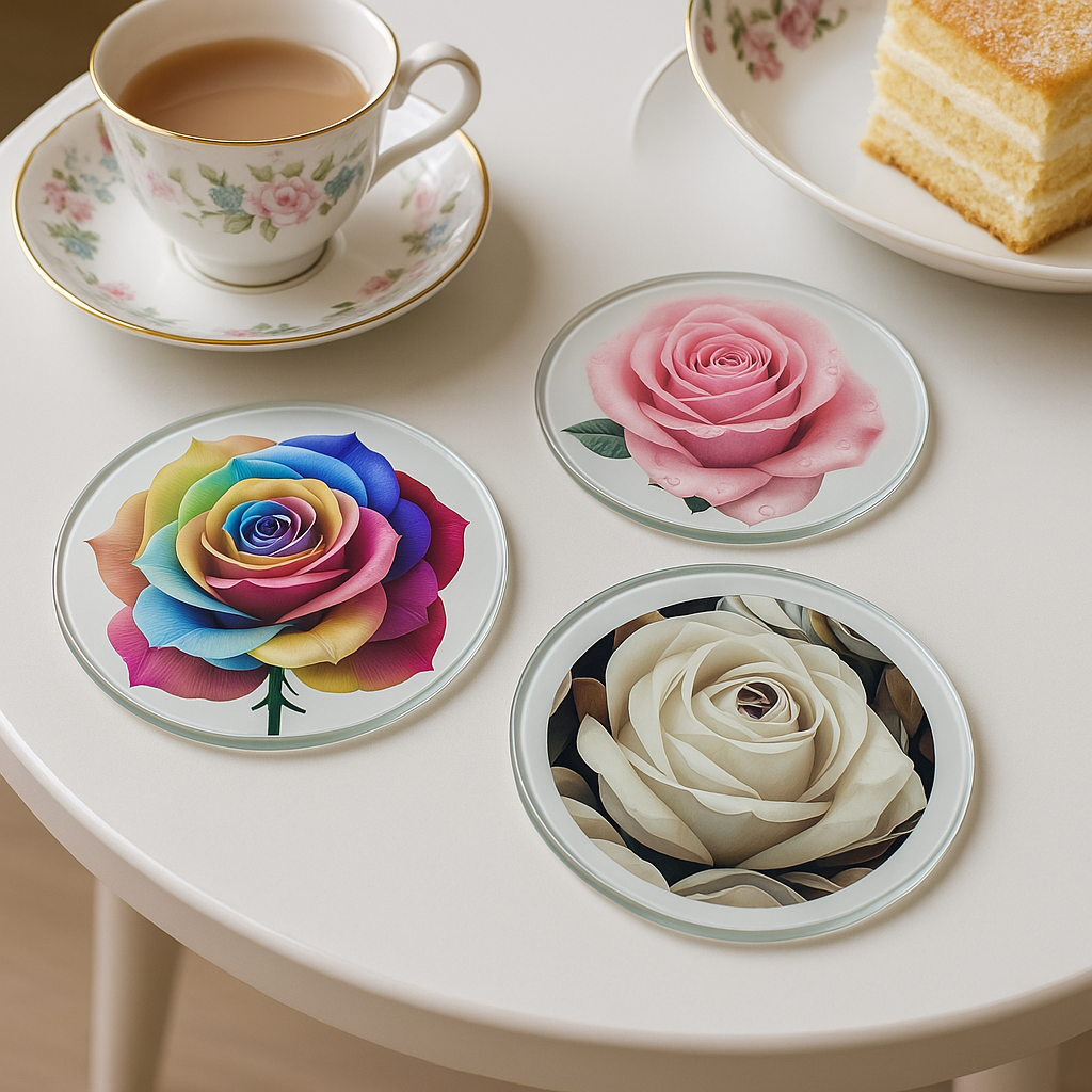 Single Rose Glass Coasters (set of 4)