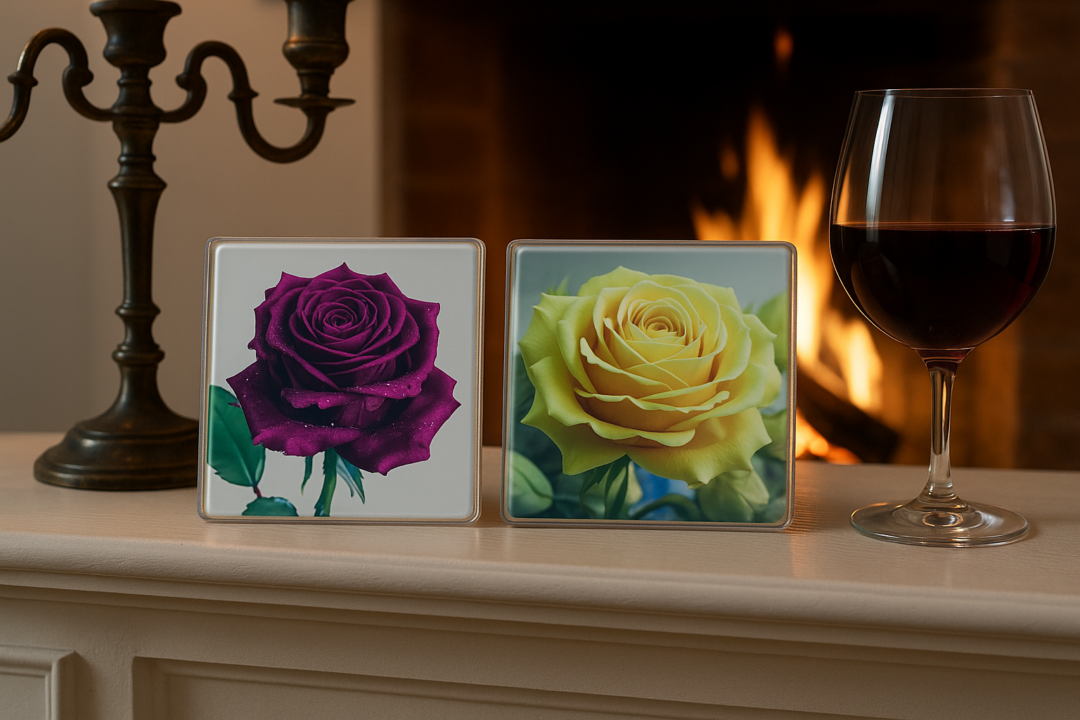 Single Rose Glass Coasters (set of 4)