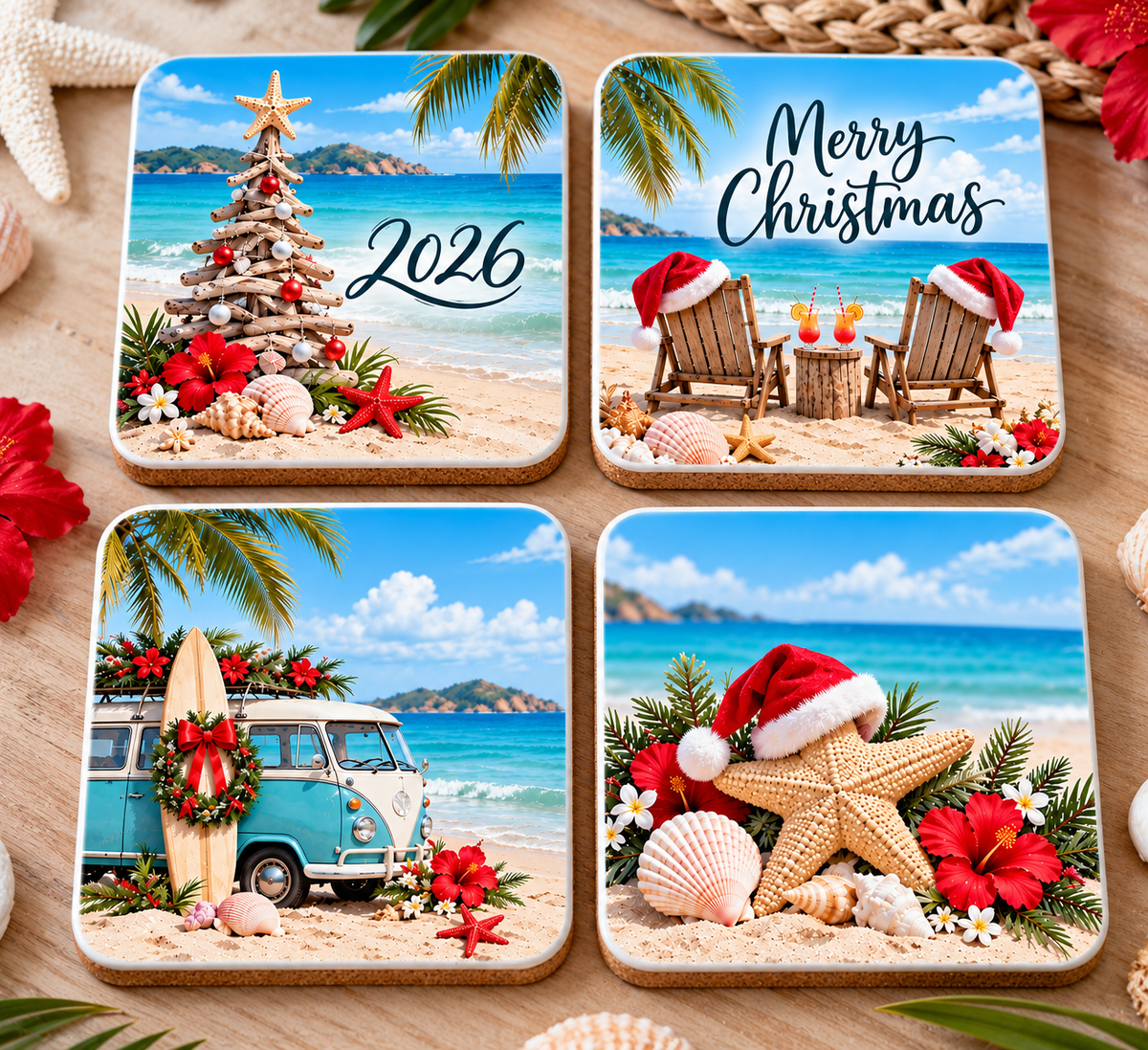 Round & Square Christmas Cork Coasters (set of 4)