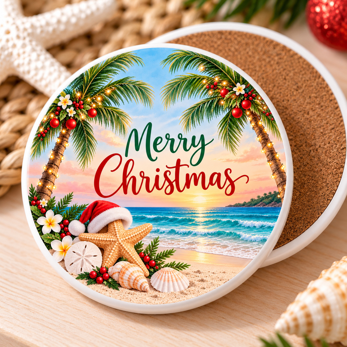 Round and Square Cork Backed Christmas Coasters (singular)