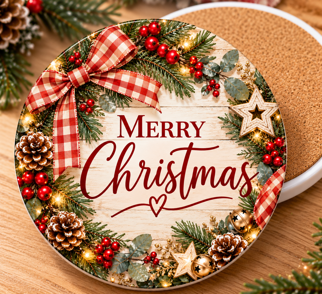 Round and Square Cork Backed Christmas Coasters (singular)