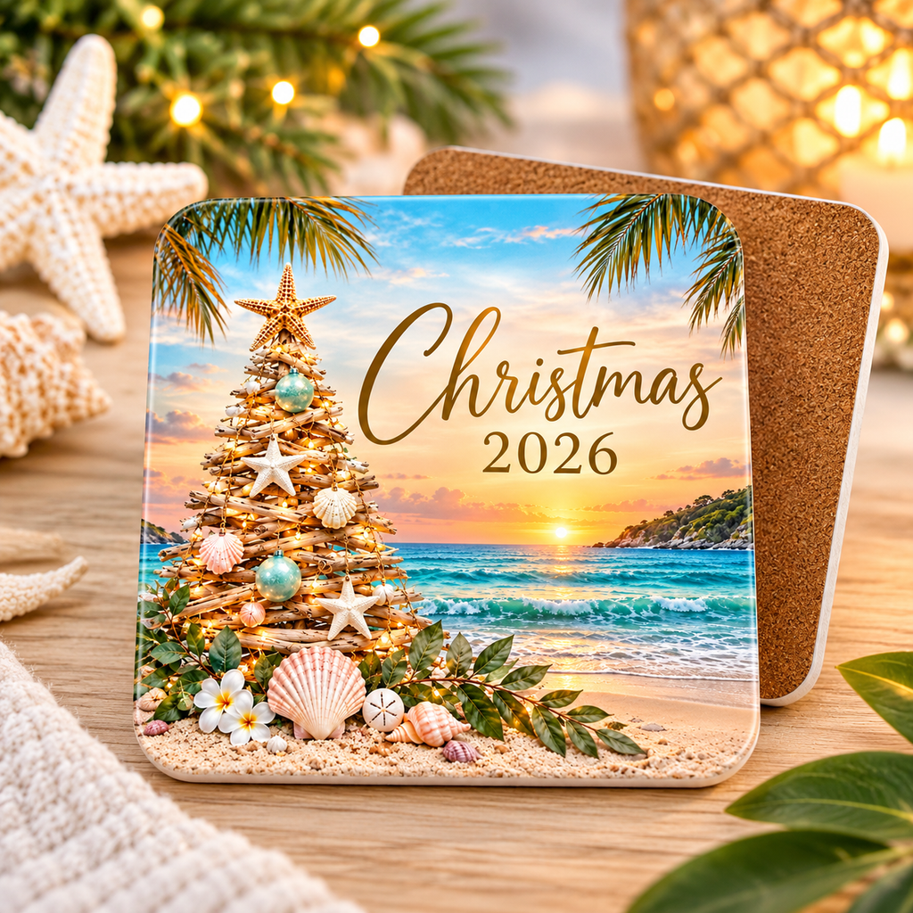 Round and Square Cork Backed Christmas Coasters (singular)