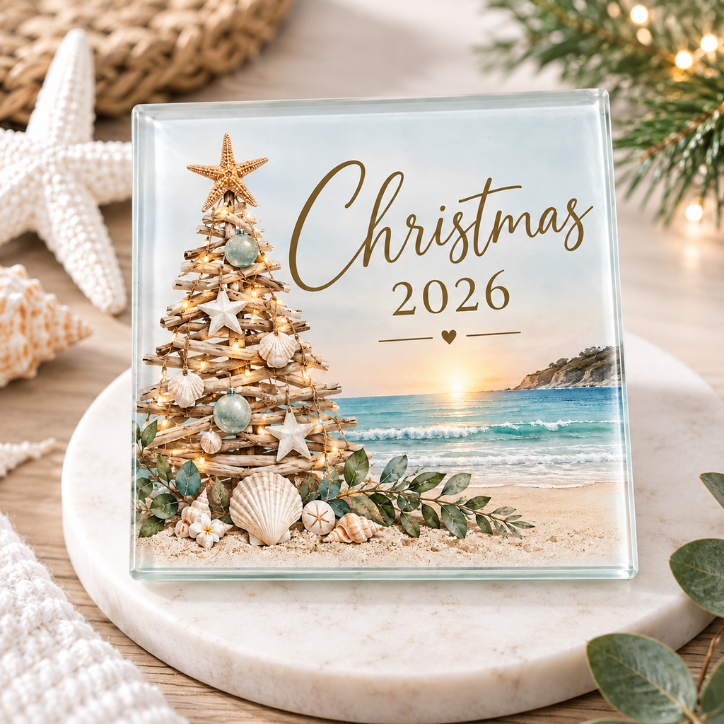 Round and Square Glass Christmas Coasters (singular)