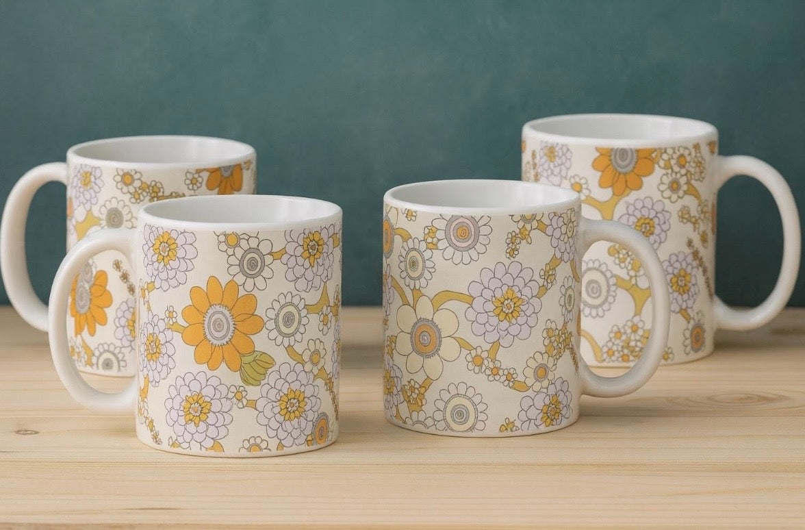 Retro Daisy Garden Mugs (set of 4)